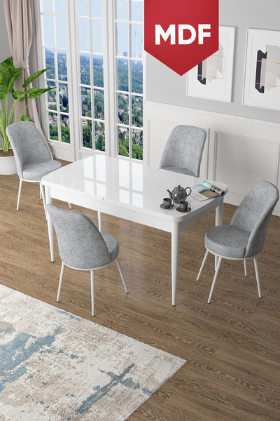 Canisa Concept Kor Serisi 70x114 Açılabilir MDF Mutfak Masası Takımı Beyaz Ma...