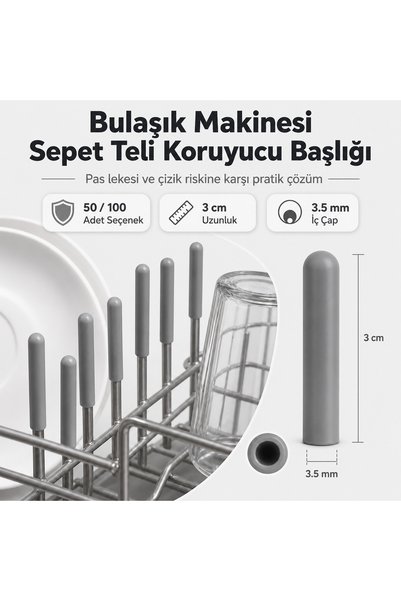 ozzen Bulaşık Makinesi Sepet Ucu Kapak 100 Adet – Pas Önleyici, Çizilme Engelleyici Koruyucu Aparat
