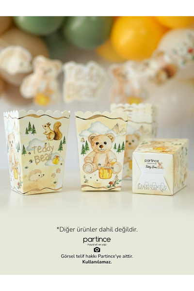 partince 8 Adet Teddy Bear Tema Popcorn Mısır Kutusu