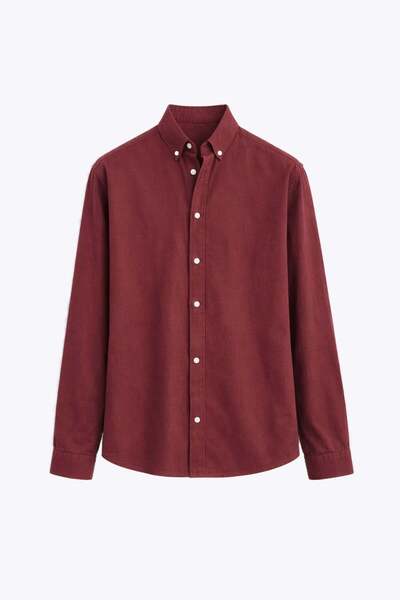 VAMOSCLO Basic Oversize Pamuk Keten Gömlek Bordo