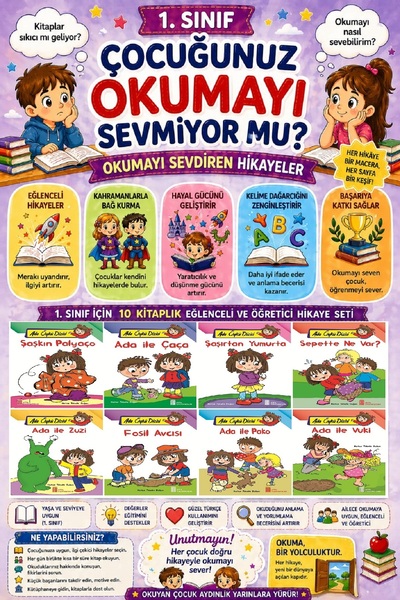 Ata Yayıncılık 1.Sınıf Okumayı Sevdiren 8 li Büyük Boy Hikaye Seti