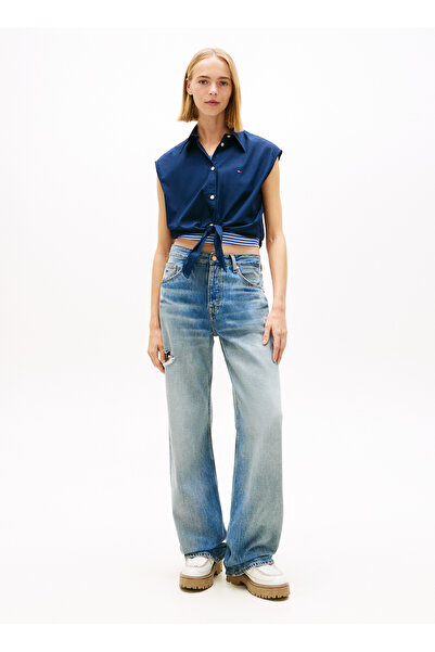 Tommy Jeans Lacivert Kadın Gömlek TJW TIE FRONT POPLIN SHIRT
