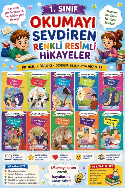 Ata Yayıncılık 1. Sınıf Okumayı Sevdiren Renkli Resimli Hikayeler - 10 Kitap