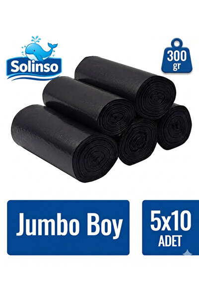 SOLINSO Thick Garbage Bags 10 Pieces 300 Gr X 5 Rolls Black Garbage Bags 80X1...