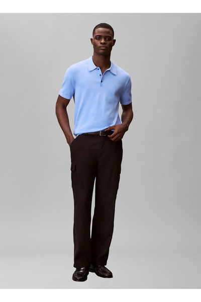 Calvin Klein Mavi Erkek Logo Baskılı Kazak LV04LC326GC32_SS SUPIMA COTTON POLO