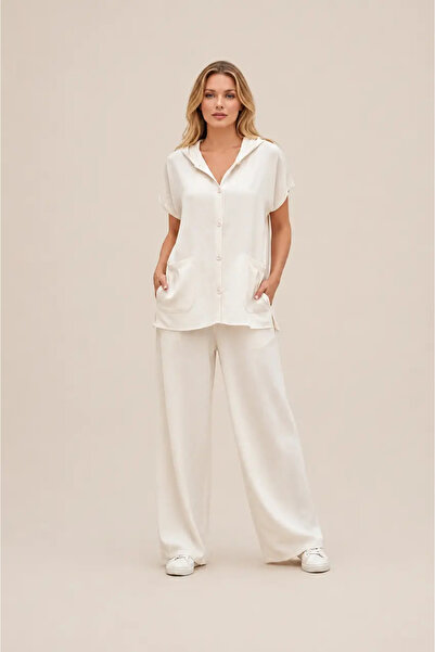 Cool & Sexy Kapüşonlu Gömlek Pantalon Keten Takım