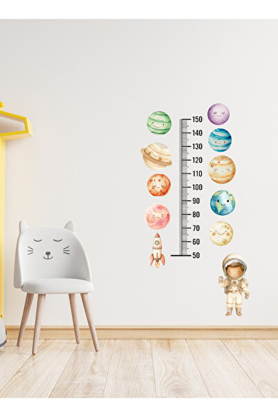 Uzay Temalı Çocuk Odası Erkek Astronot Boy Ölçer Duvar Stickerı