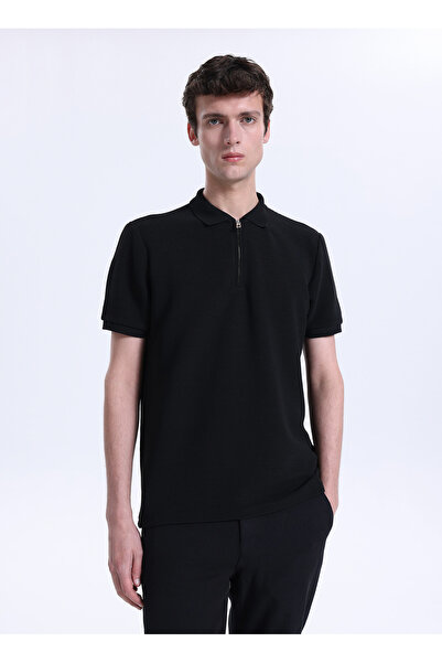 Fabrika Siyah Erkek Slim Fit Jakarlı Polo T-Shirt F6SM-TST 2980