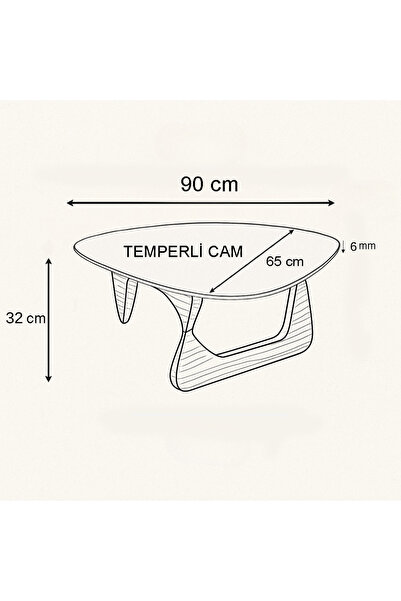 EFFE YAPI DEKOR Orta Sehpa - Ceviz Renkli Asimetrik Model 90X65 Cm ( Temperli Cam )
