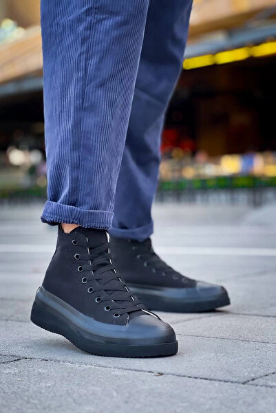 Zerenyus Pantofi sport pentru bărbați Gabin Long Black Linen cu talpă înaltă