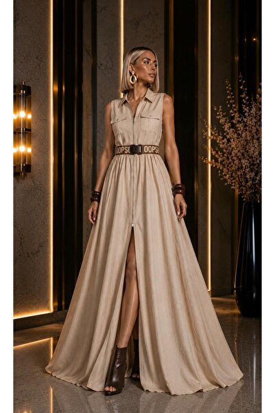 SERAVENZA COUTURE Maxi Boy Zipper Detailed Stylish Gabardine Dress Cou-94