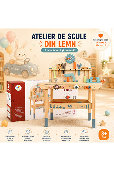 Denn Store Atelier, Set de lucru din lemn cu unelte –banc de lucru 59.5x29.7x...