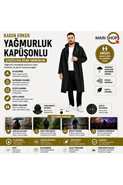MAİN SHOP معطف واق من المطر للنساء والرجال بغطاء للرأس مع مشابك تثبيت إيفا مع...