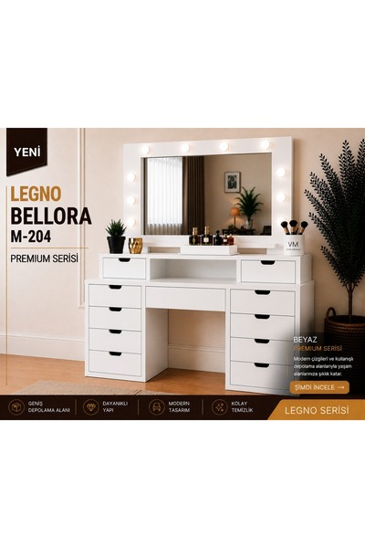 VM VERTEX MOBİLYA LEGNO BELLORA PREMIUM AYNALI MAKYAJ MASASI
