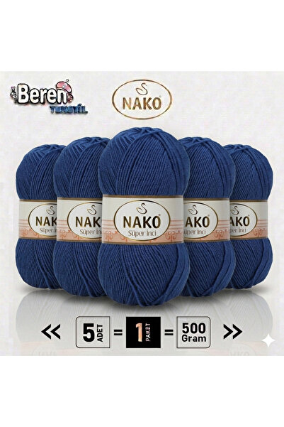 NAKO ( 5 Adet ) Süper Inci 3088 Lacivert El Örgü Ipi Yelek Hırka Kazak Ipliği...