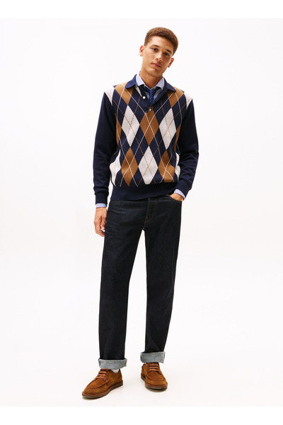 Tommy Hilfiger Lacivert Erkek Triko Kazak MW0MW42614DW5_ARGYLE LS RUGBY