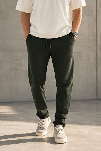 Souris Men's Khaki Jogger Pants Lace-Up Elastic Waist Relaxed Fit Sweatpants