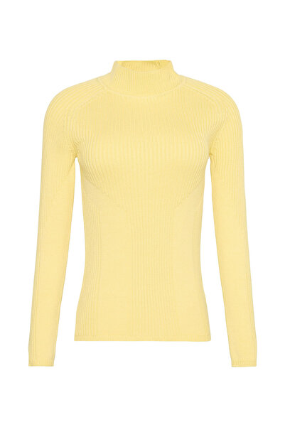 Calvin Klein Jeans Sarı Kadın Düz Standart Triko Kazak FASHIONED RIB COTTON C...