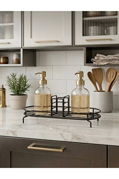BUSEMSİ HOME Siyah Metal Sıvı Sabunluk Standı 250 ve 500 ml Uyumlu Stand