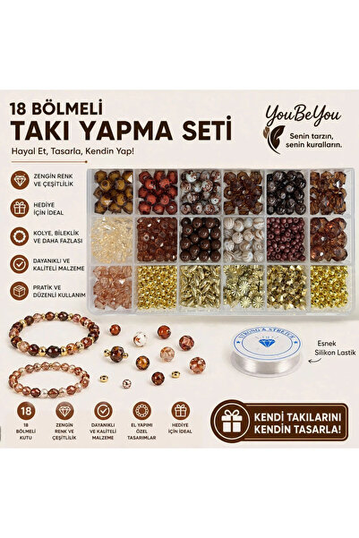 By MO Accessories Kahverengi Renklerde Takı Yapım Seti Boncuk Altın Renk Apar...