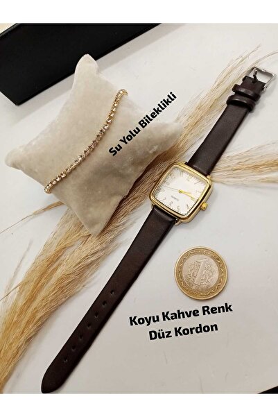 Brality Minimal Vintage Retro Women's Wristwatch_ Dark Brown Color Strap - Go...