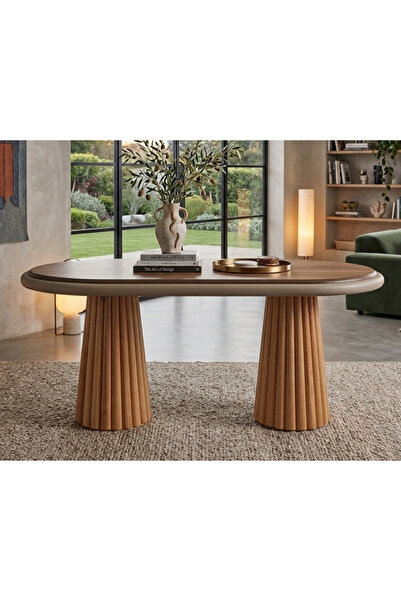 DONACO Somera Doğal Ceviz Kaplama Sabit İskandinav Model Masa 90x170 cm (Sand...