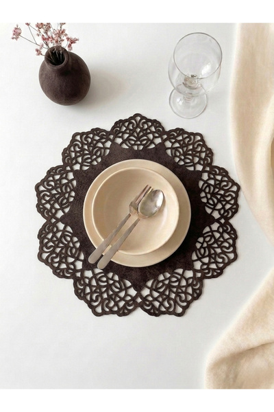Ergüven Home Set de 6 suporturi rotunde pentru servire, din țesătură din piel...
