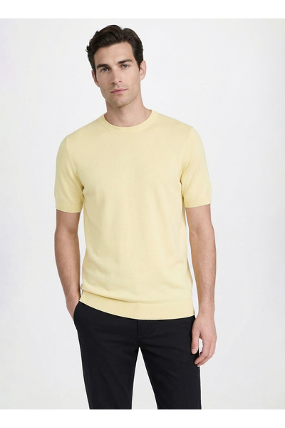 Fabrika Sarı Erkek Düz Slim Fit Triko Kazak F6SM-KZK 2551