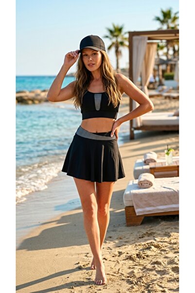 Signature Style 725704 _Short Fusta Mesh Detaliat Crop Costum de baie pentru ...