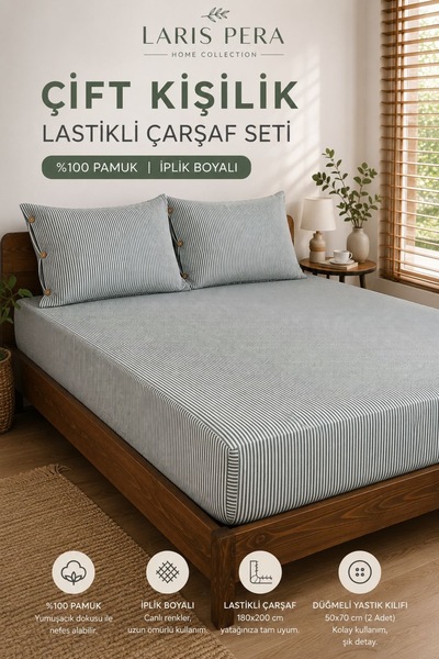 Larispera Set cearșaf dublu din bumbac vopsit cu fire 180x200cm cu fete de pe...
