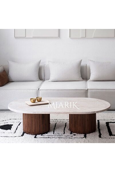 MIARIK DESIGN Zak - Dekoratif 2 Ahşap Ayakli Ve Traverten Orta Sehpa