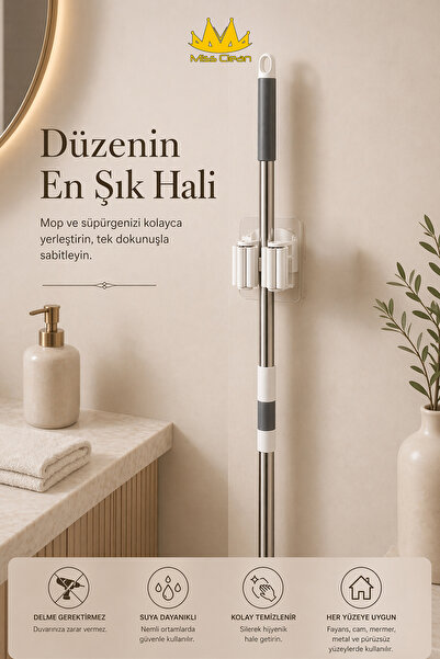 MissClean ( 6 ADET ) Tutacak Paspas Süpürge Fırça Ve Mop Askısı Sap Tutucu Mu...