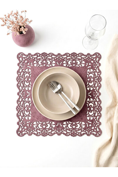 Ergüven Home Pembe Süet Kumaş Kare Supla Amerikan Servis Takımı 6'lı 35x35cm