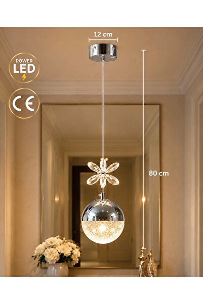 Buiva Luxury Tekli Sarkıt Avize Power Led Gün Işığı Parlak Krom Kaplama Kelebek Detaylı