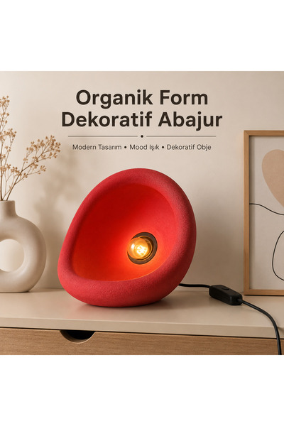Sellor Modern Beton Dokulu Abajur | Organik Oval Gece Lambası (Masaüstü Komod...