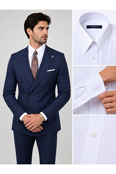 ADAM CLASSİC Italyan Stil Slim Fit Erkek Sivri Yaka Gömlek - Beyaz