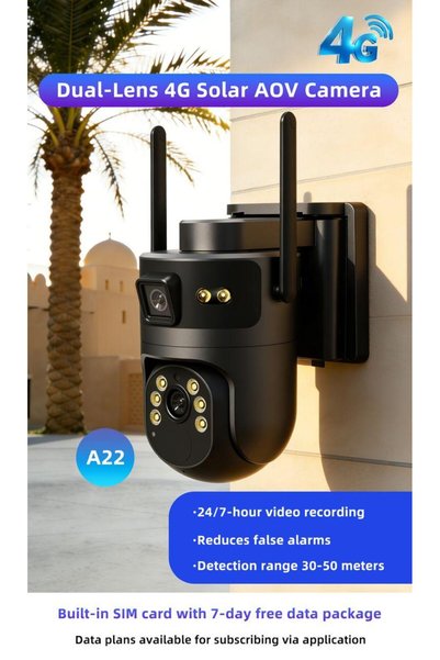 ICAM 365 كاميرا إنترنت شمسية A22 بدقة 4 ميجابكسل + 4 ميجابكسل مع تقنية 4G وAOV