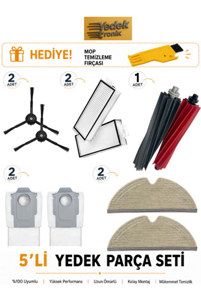 Roborock Q8 Max Plus / Q5 Pro Plus Uyumlu 5’li Yedek Parça Seti | Filtre, Mop...