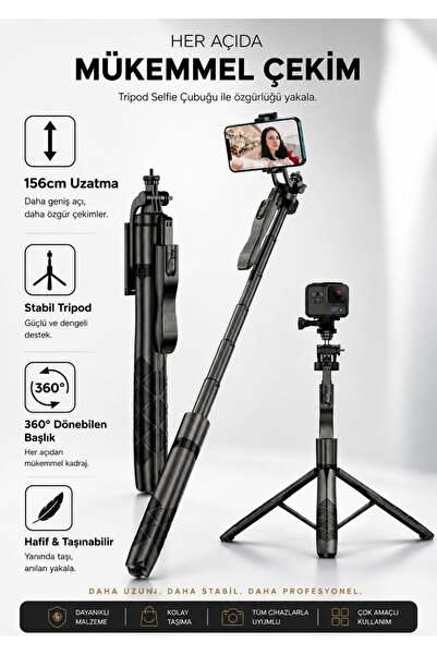 Asfal Uzaktan Kumandalı 156 Cm Alüminyum Tripod Ve Selfie Çubuğu Telefon, Kam...