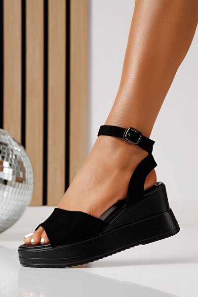 Zaira Sandale cu platforma dama negre din piele ecologica intoarsa Astrid #25...