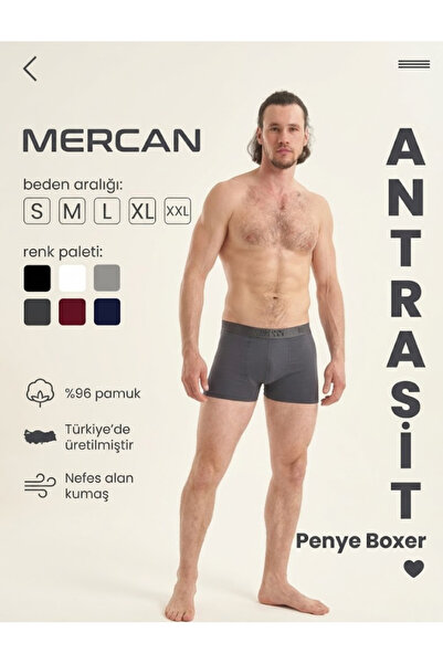 Mercan Men's Boxer Ultra Comfortable Cut Lycra Cotton Boxer Anthracite