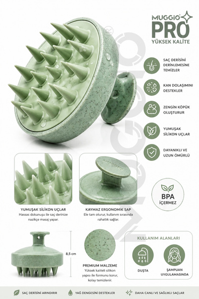 Muggio Green Soft Silicone Hair Care Massage Comb Shower Hair Leather Massage Brush