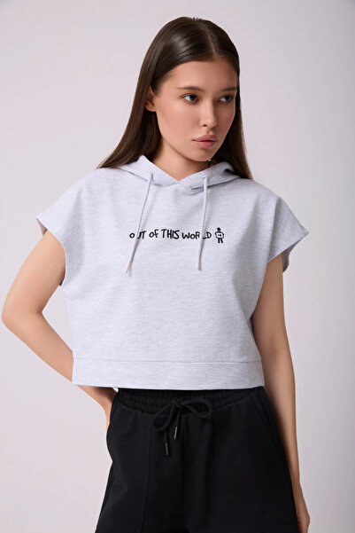 defys Defy's Kadın Kar Melanj Baskılı Kapüşonlu Crop Sweatshirt - Mevsimlik İ...