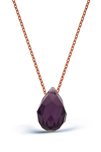 Argentum Concept 925 Ayar Gümüş Rose Zincirli Mor Kristal Ametist Kolye - N11...