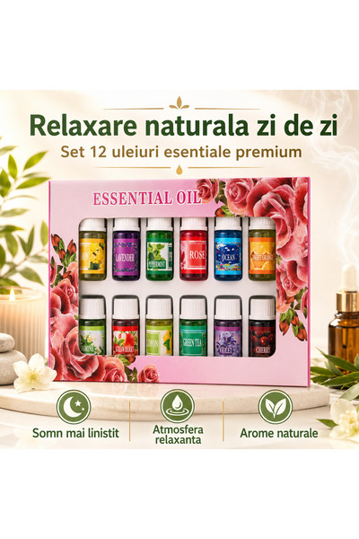 iTin Set 12 Uleiuri Esențiale Pure, Naturale, Vegane – 12×3 ml, Aromaterapie