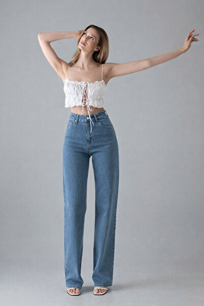 XRAY JEANS Pantaloni de damă wide-leg Blue elastic Palazzo Denim