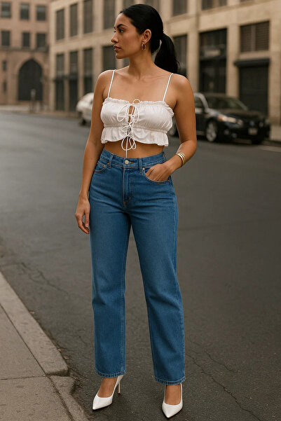 XRAY JEANS Γυναικείο Basic Casual φαρδύ μπλε τζιν παντελόνι