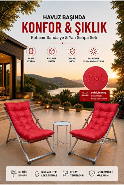 HASTUNÇ Minderli Katlanır Şezlong Seti (İkili) - Bahçe, Balkon, Teras ve Plaj...