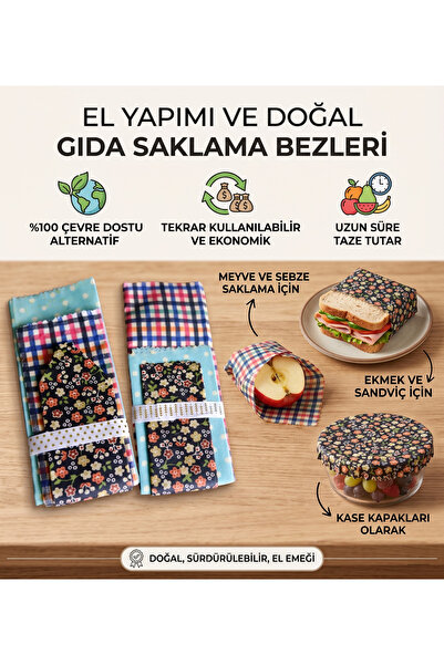 NO NAME Bal Mumu Gıda Saklama Bezi (Beeswax Wrap) (3'lü)