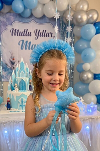 Liliza Accessories Frozen Elsa Konseptli Çocuk Doğum Günü Taç ve Asa Seti